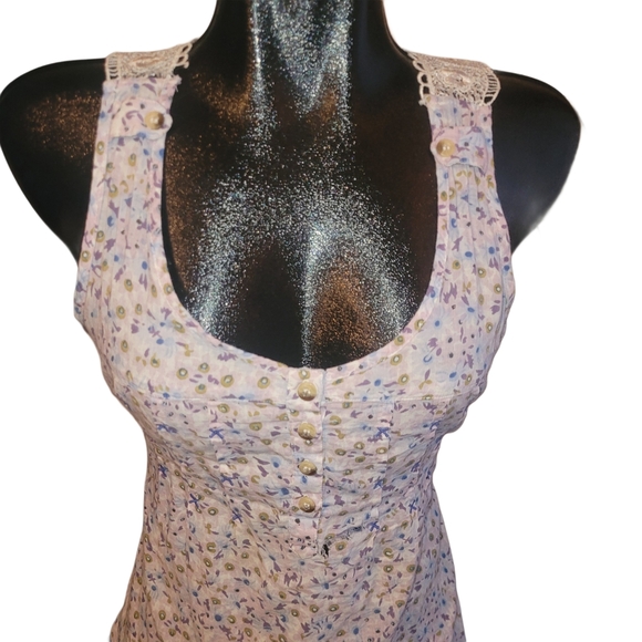 Razzle Dazzle Floral Lace Trim Racerback Tank Top S - Picture 2 of 5